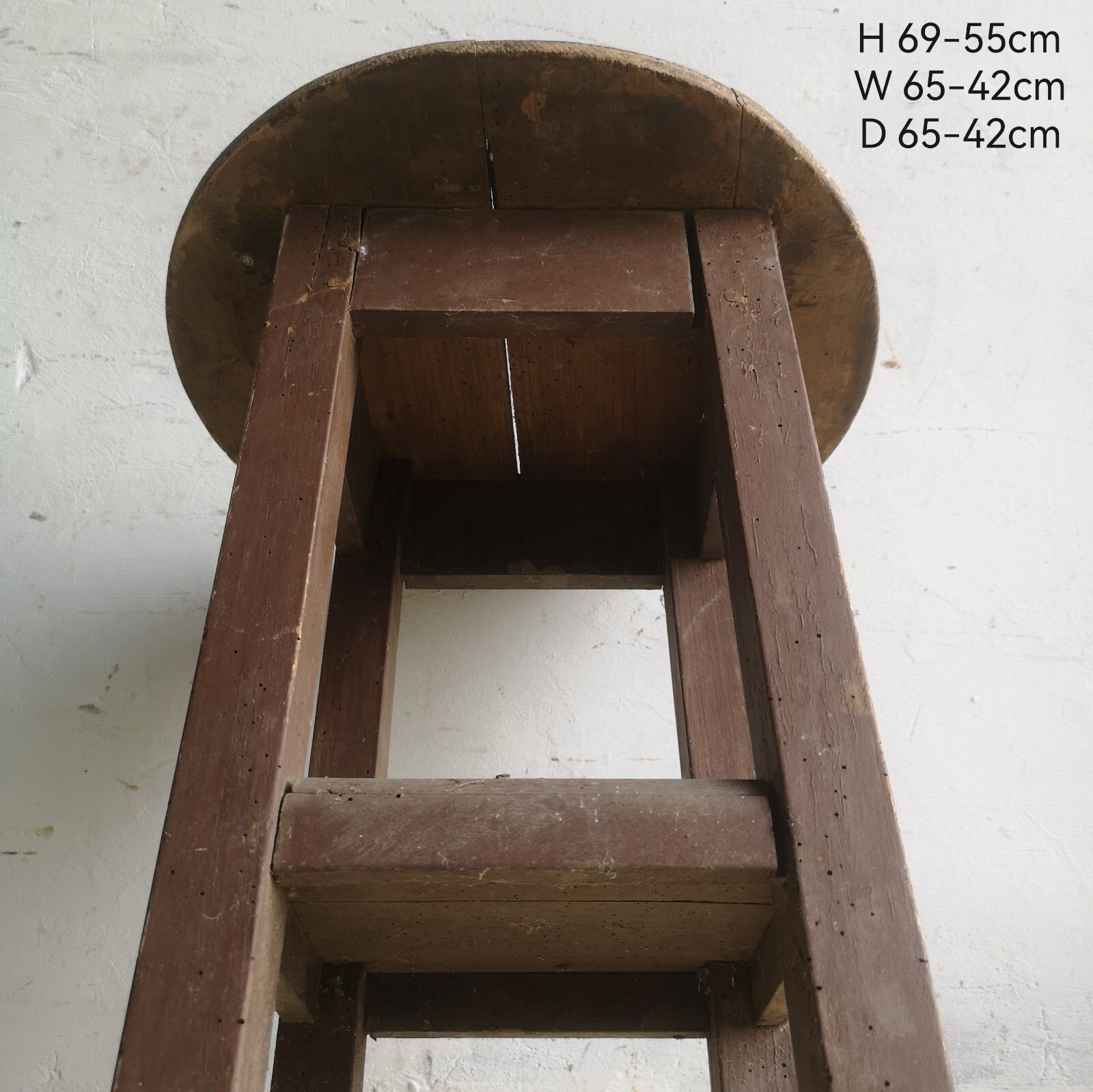 70.0 Set Of 2 Old Primitive Wooden Circular Tables Shabby Scratch Built, Atmospheric photo