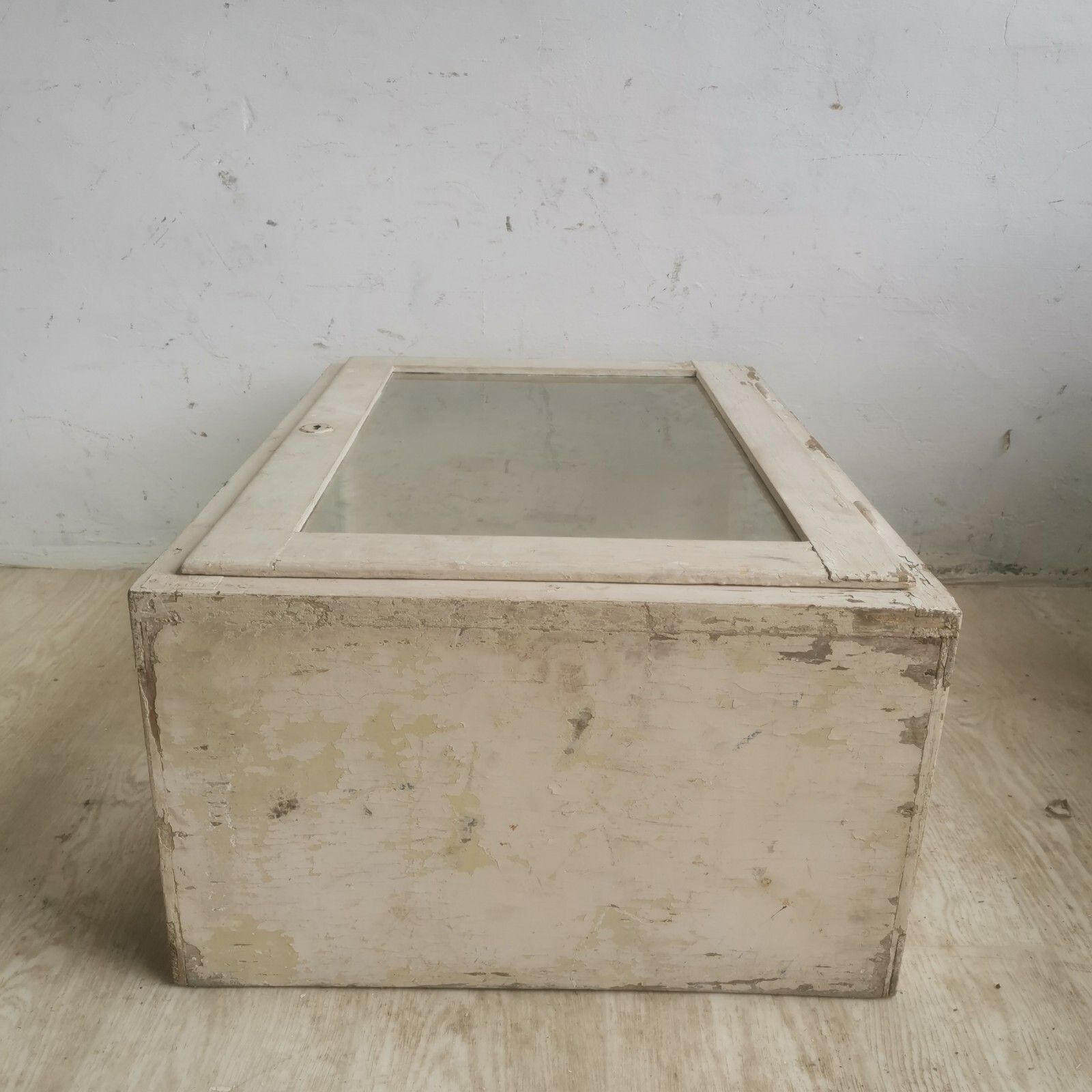White Antique Chippy Wooden Glass Display Med Cabinet Rustic Scratch Built C1920 photo vintage