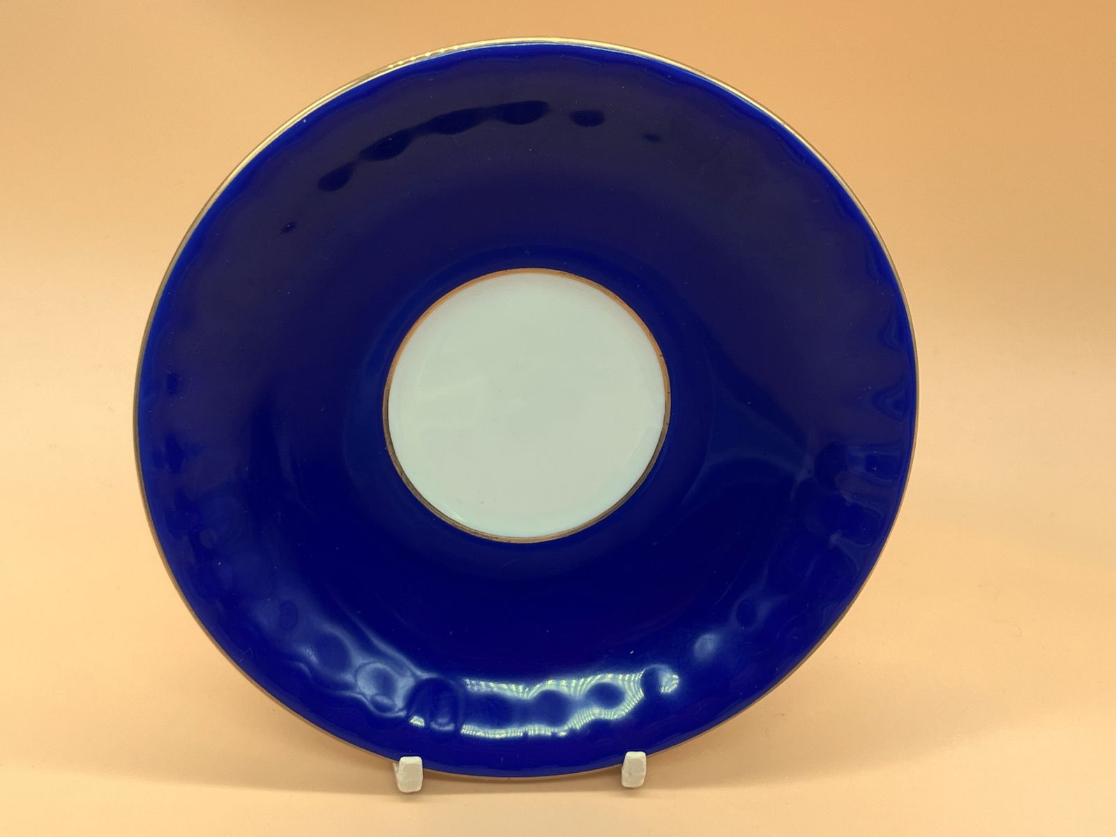 Aynsley China Cabbage Rose Cobalt Blue And Gold Footed And Fluted Cabinet Tea Cup & Saucer Duo. photo for sale