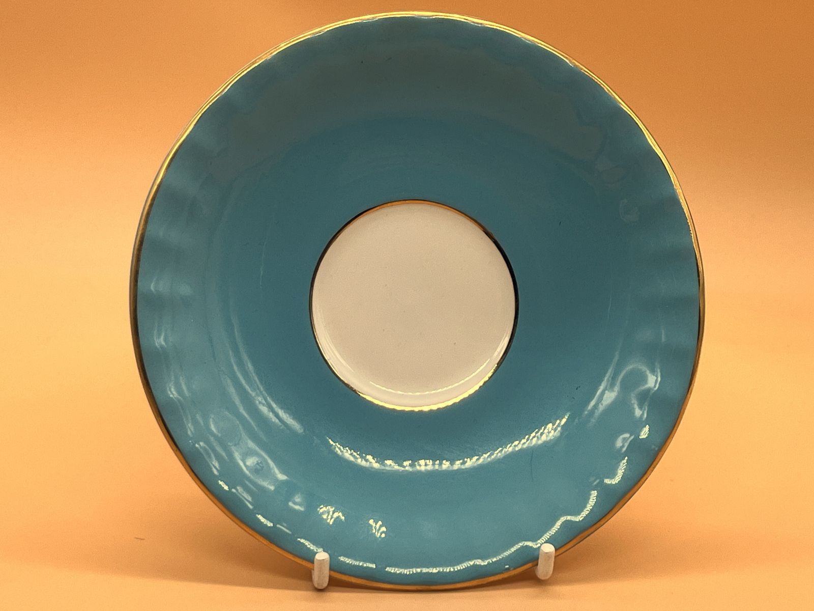 Aynsley China Cabbage Rose Oban Shape Turquoise And Gold Footed And Fluted Cabinet Tea Cup & Saucer Duo. 1031. photo vintage