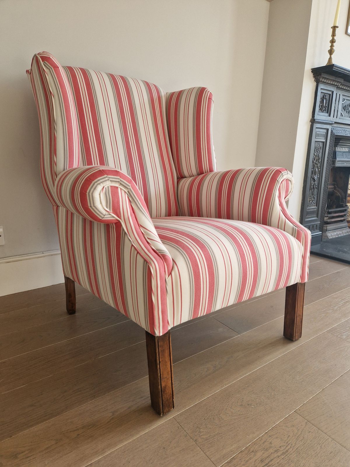 Exquisite Wingback Armchair In Jane Churchill Red Stripes photo buy