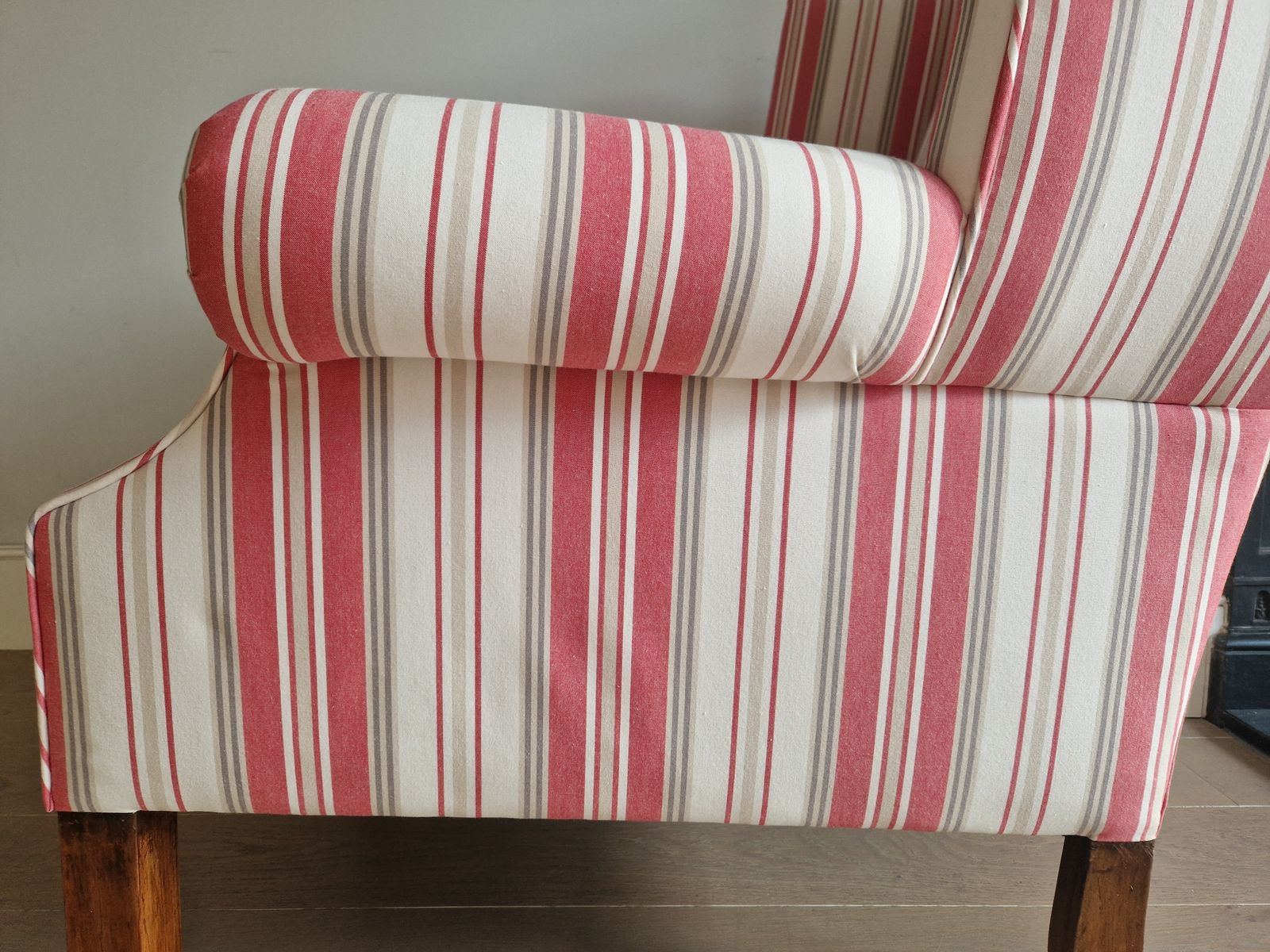 Exquisite Wingback Armchair In Jane Churchill Red Stripes photo vintage