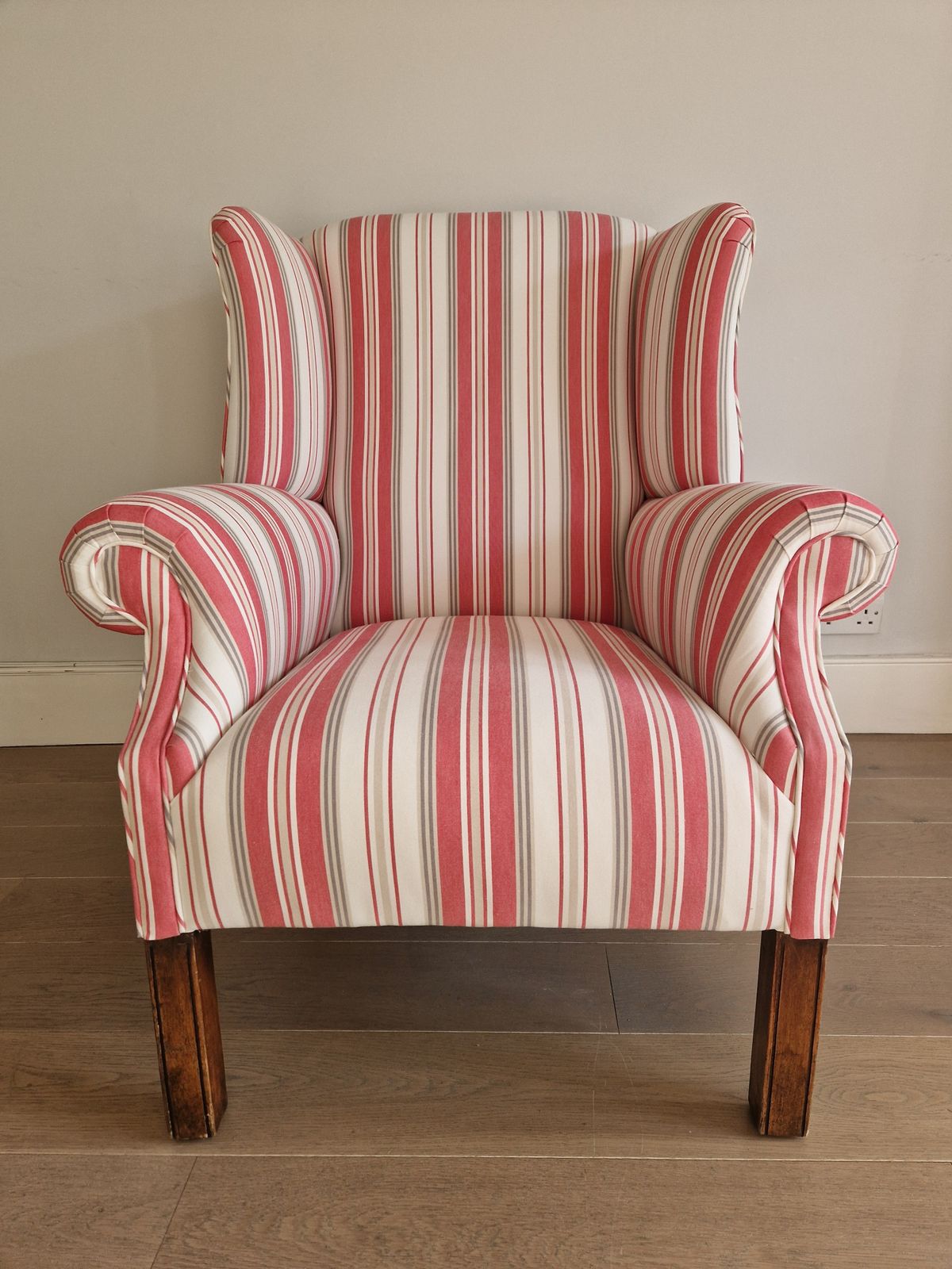 950.0 Exquisite Wingback Armchair In Jane Churchill Red Stripes photo