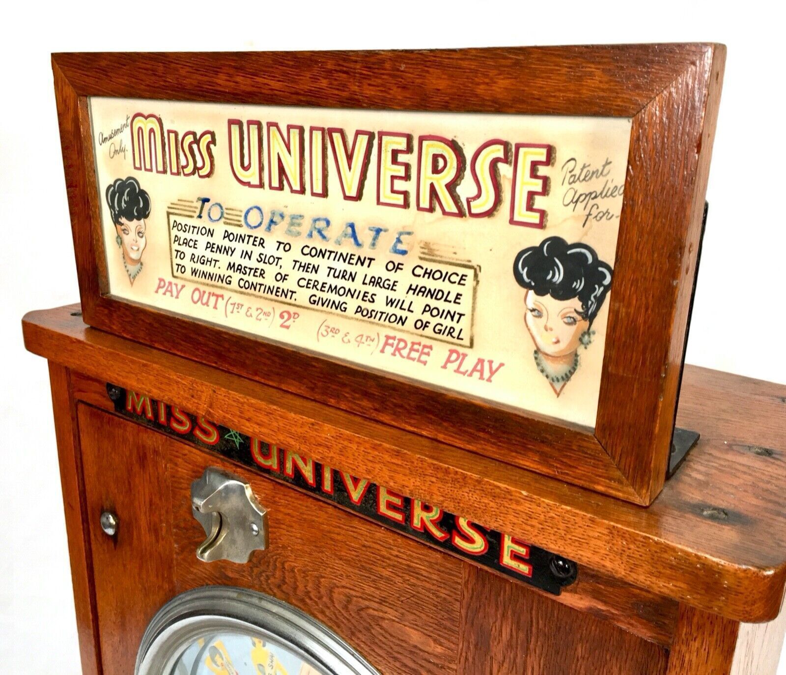 Antique Pierre Bussoz 'Miss Universe' Penny Operated Arcade Machine   Working photo 3999.0