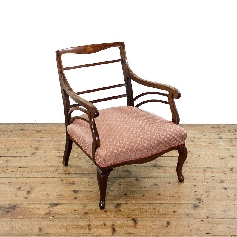 Antique Edwardian Mahogany Upholstered Armchair | Captain's Armchair | Antique Armchair | Antique Seating | Home Office (M 5907)