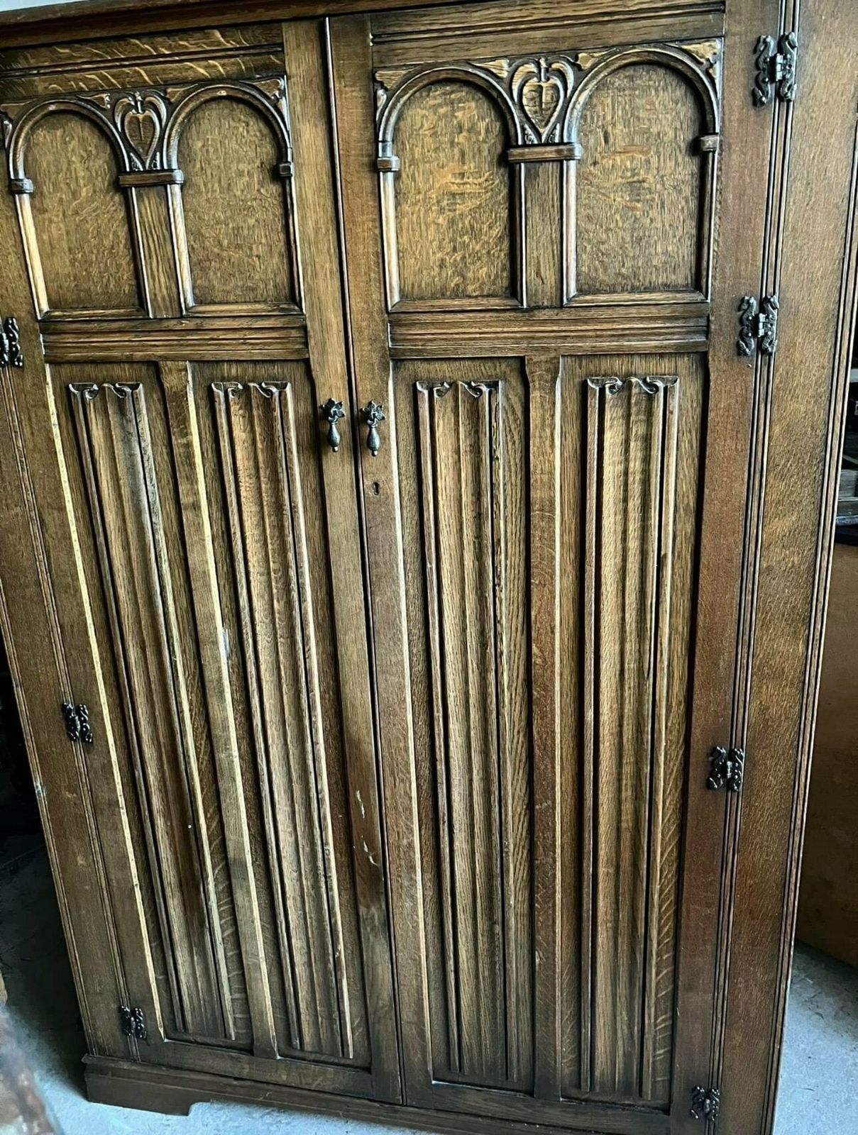 Bespoke Vintage Wardrobe Old Charm Linenfold Crown Ay London