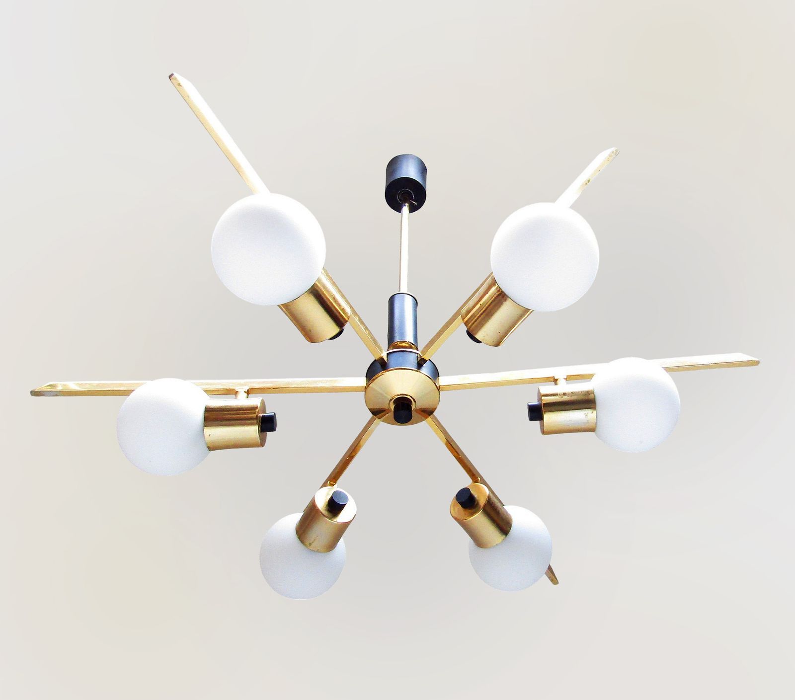 Large 1960s French Starburst Chandelier In Brass And Black By Maison Arlus