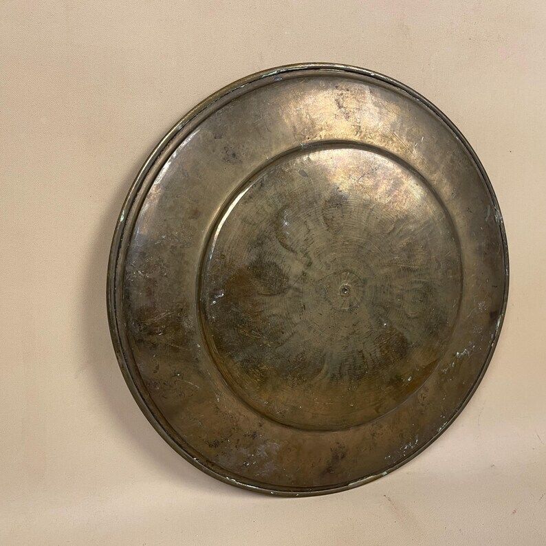 photo furniture Antique Metal Gold Indian Patterned Brass Tray 26.4cm Plate Asian Handmade Etched Intricate Decorative Pattern Wall Art Round Vintage Small