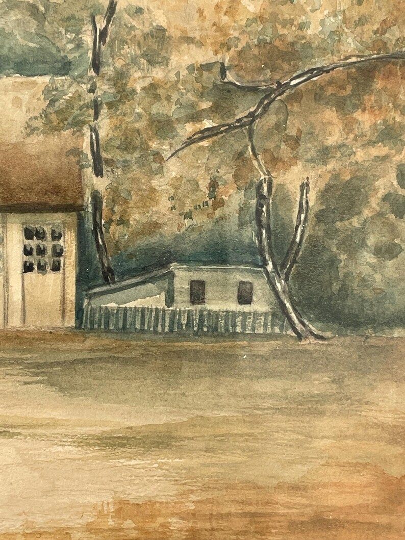 Beautiful Early 20th Century Original Danish Signed Vintage Watercolour Drawing Of Church In A Green Landscape Setting photo 190.0