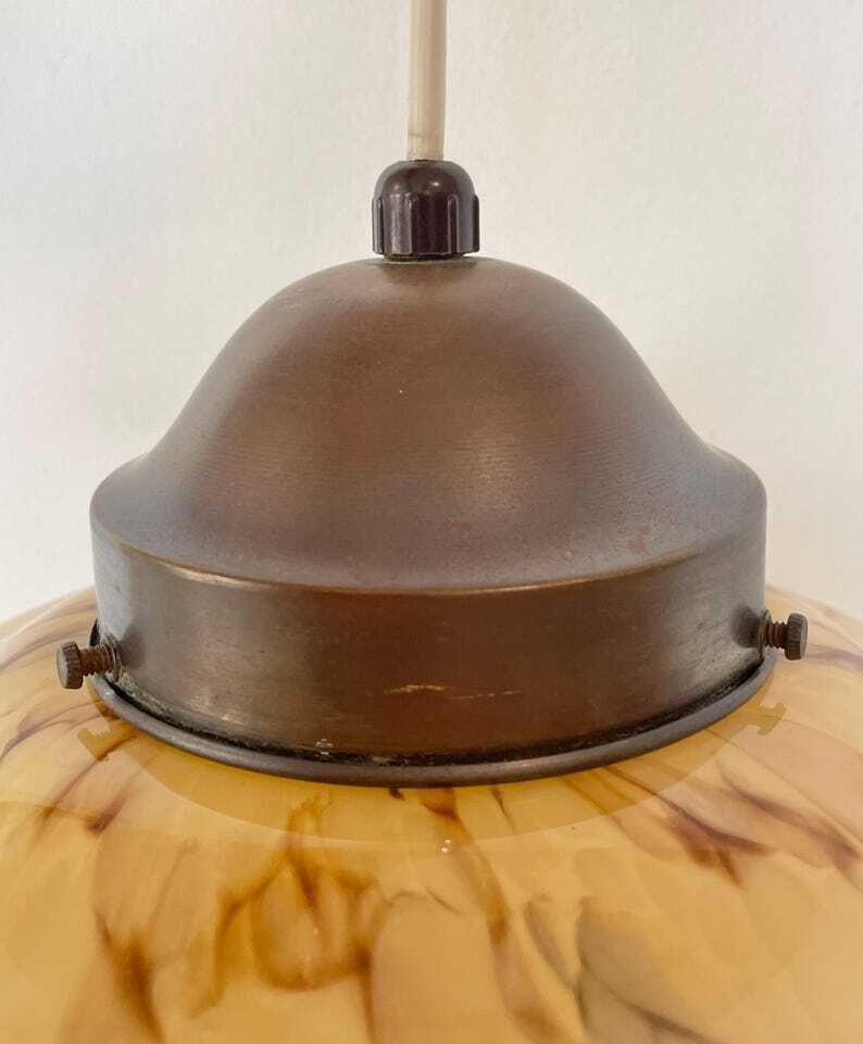 Antique Art Deco Marbled Glass Ceiling Lamp In Organic Shape With Stunning Design Shade And Beautiful Details photo vintage