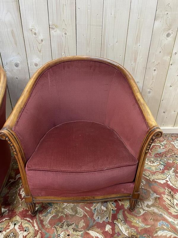 Paire De Fauteuils Tonneau De Style Art Déco photo vinterior