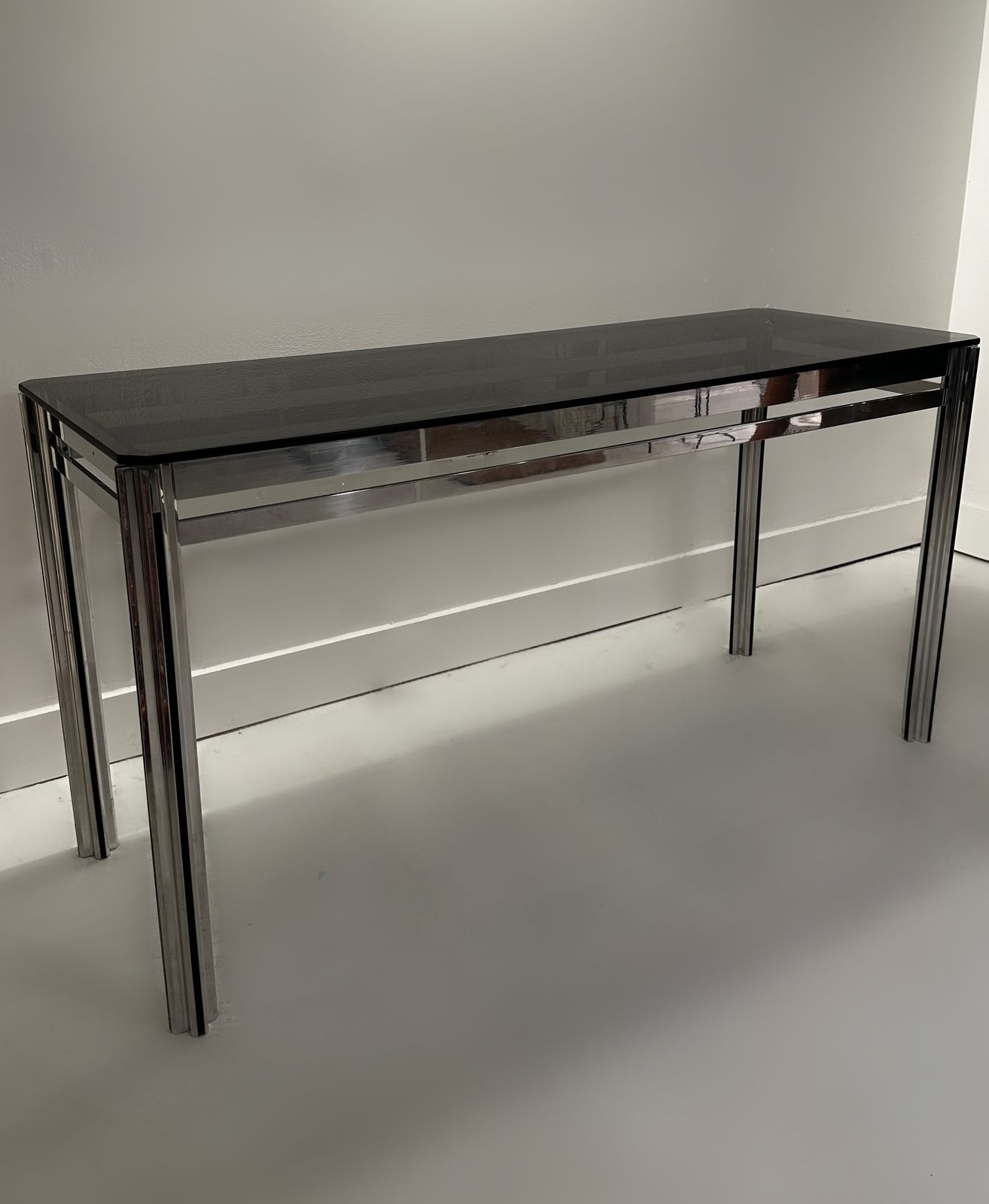 George Ciancimino Console In Chrome And Smoked Glass, 1970