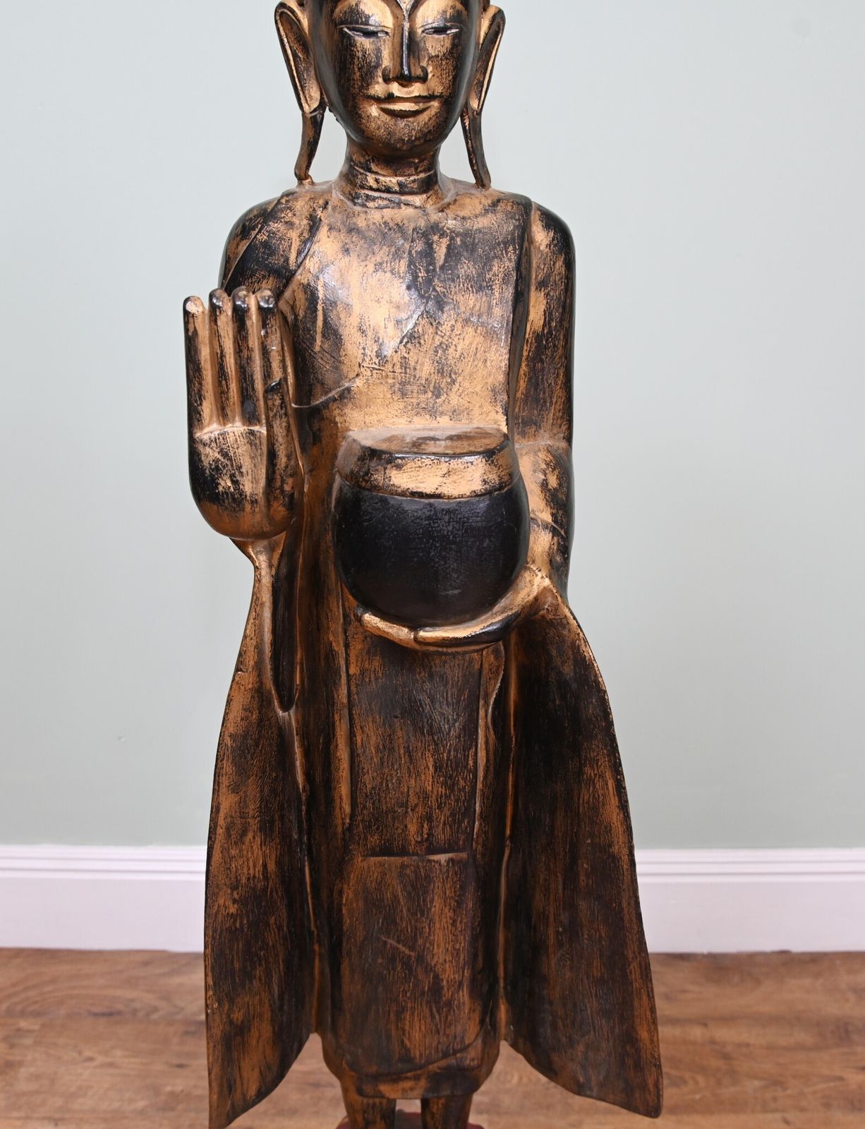 Standing Burmese Buddha Statue Carved Myanmar Buddhist Art 1930 photo Art