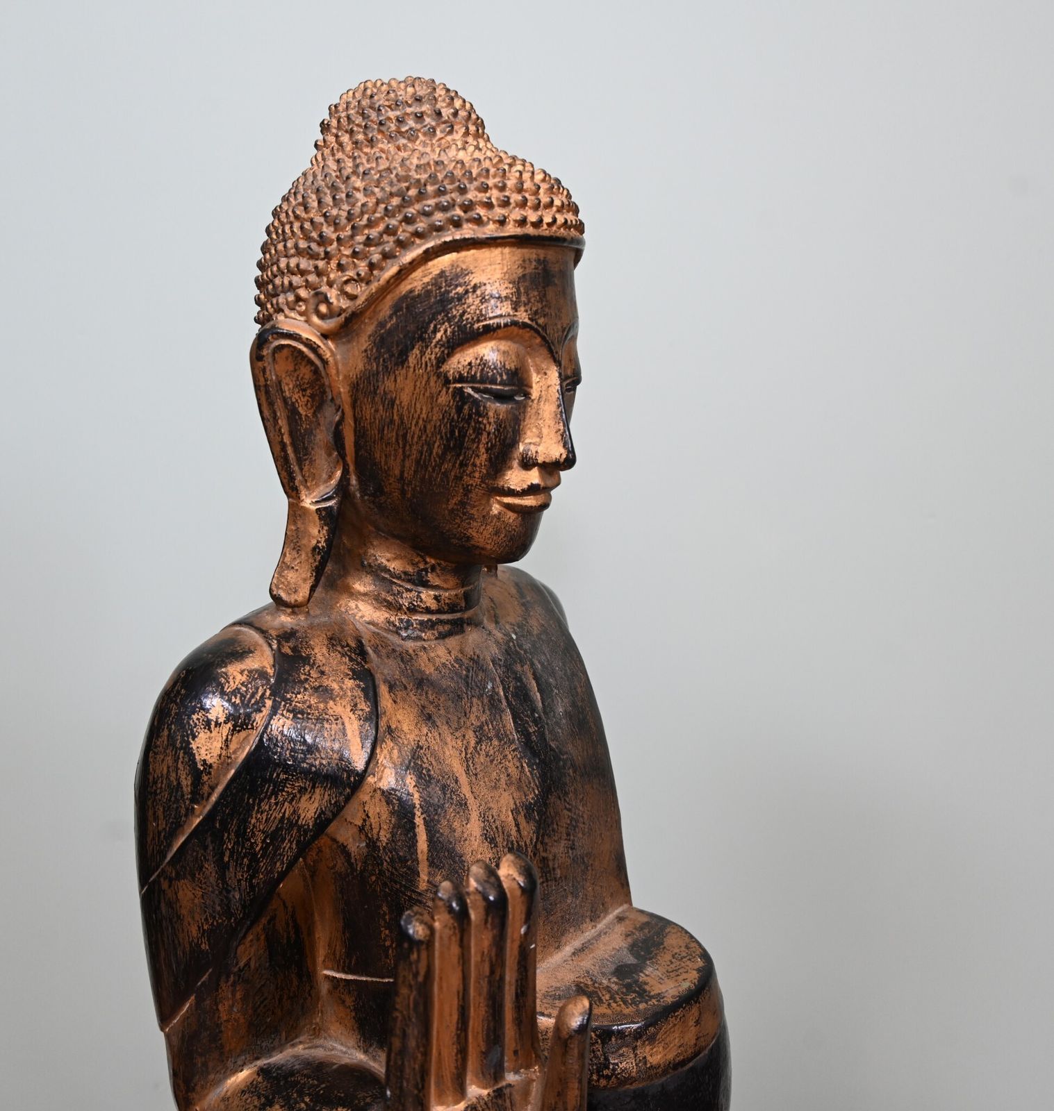 Standing Burmese Buddha Statue Carved Myanmar Buddhist Art 1930 photo vintage