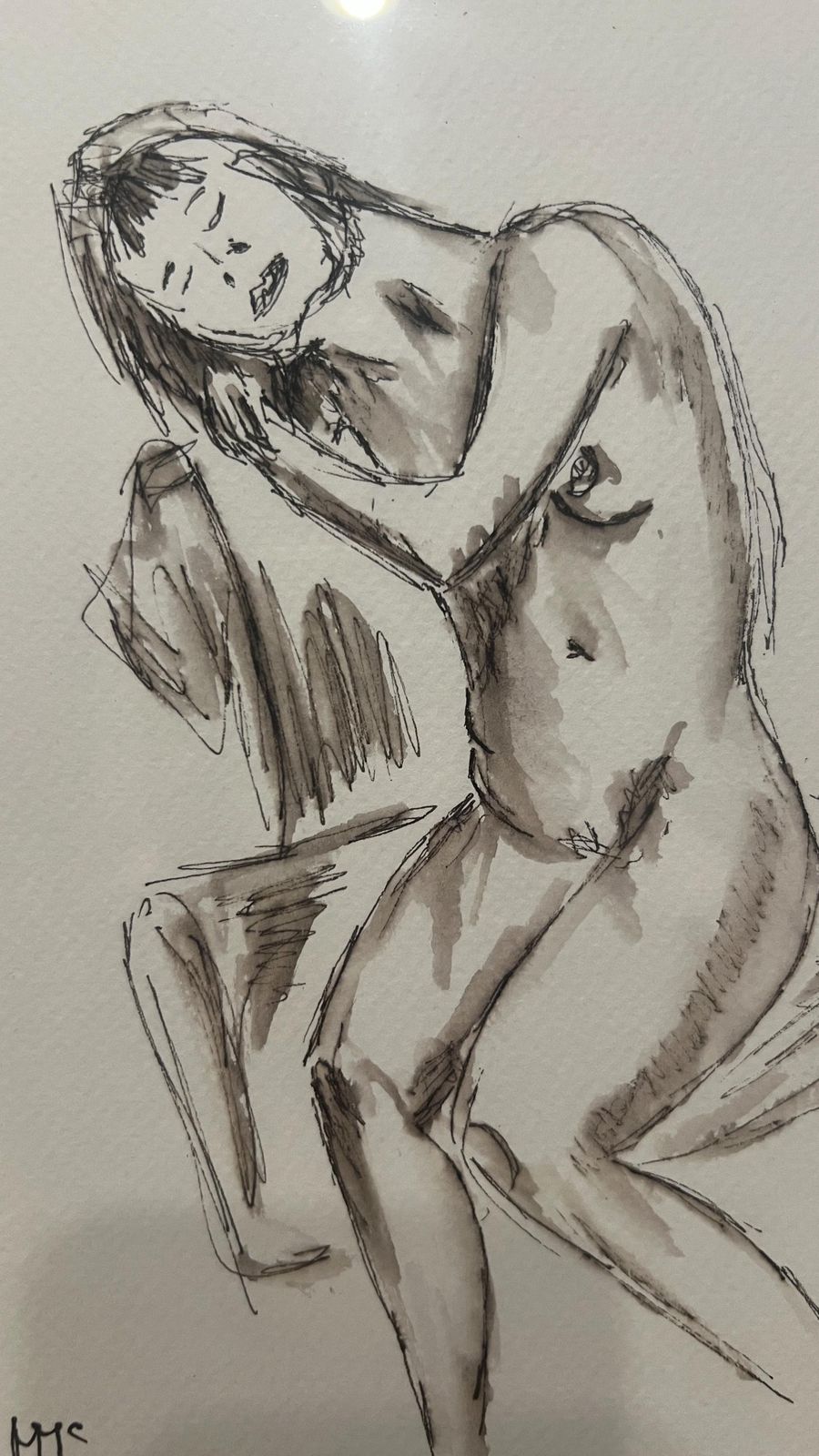 Original Contemporary Nude Study By Margaret Mcandrew – Pen And Watercolour photo buy