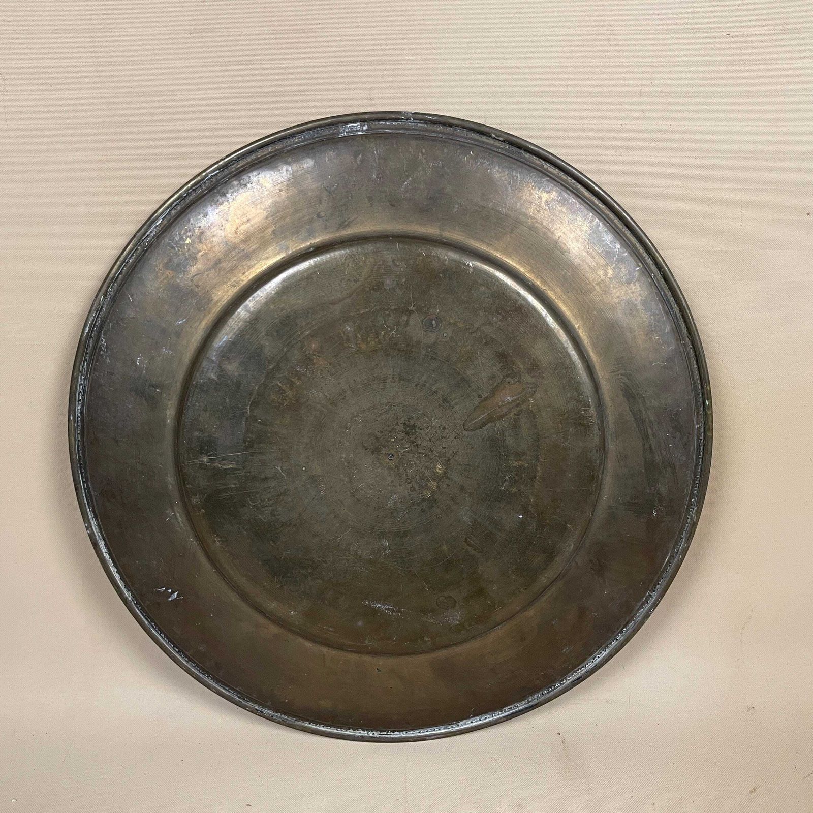 Antique Metal Gold Indian Patterned Brass Tray 26.4cm Plate Asian Handmade Etched Intricate Decorative Pattern Wall Art Round Vintage Small photo vinterior