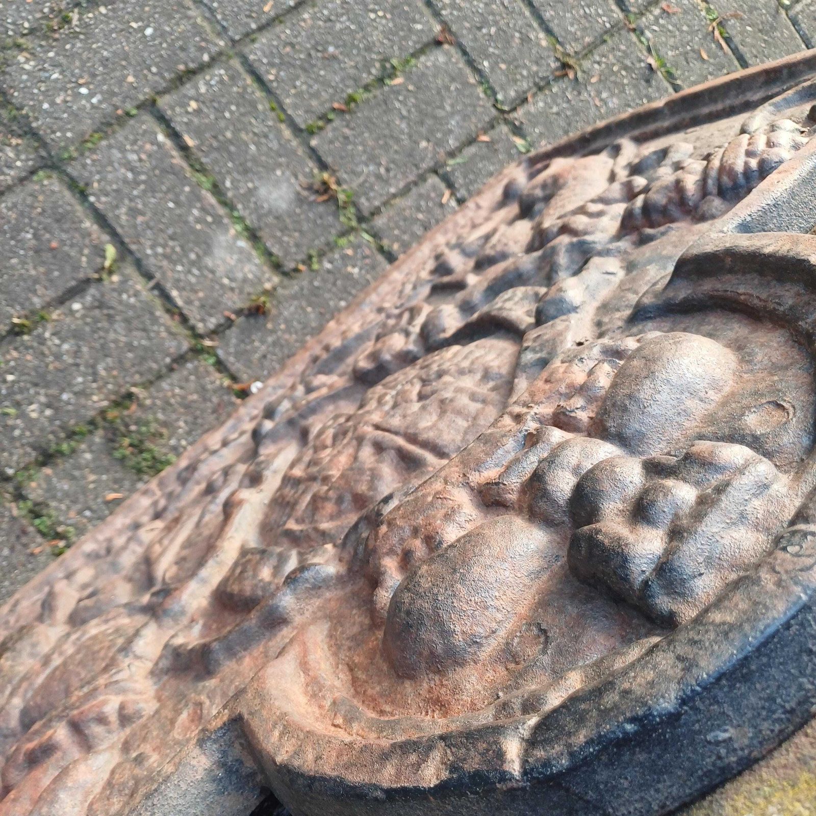 Huge Breathtaking 53 Kg Solid Iron Fire Back Historical Aesthetics 'God And My Right' 17th Or 18th Century photo 1250.0