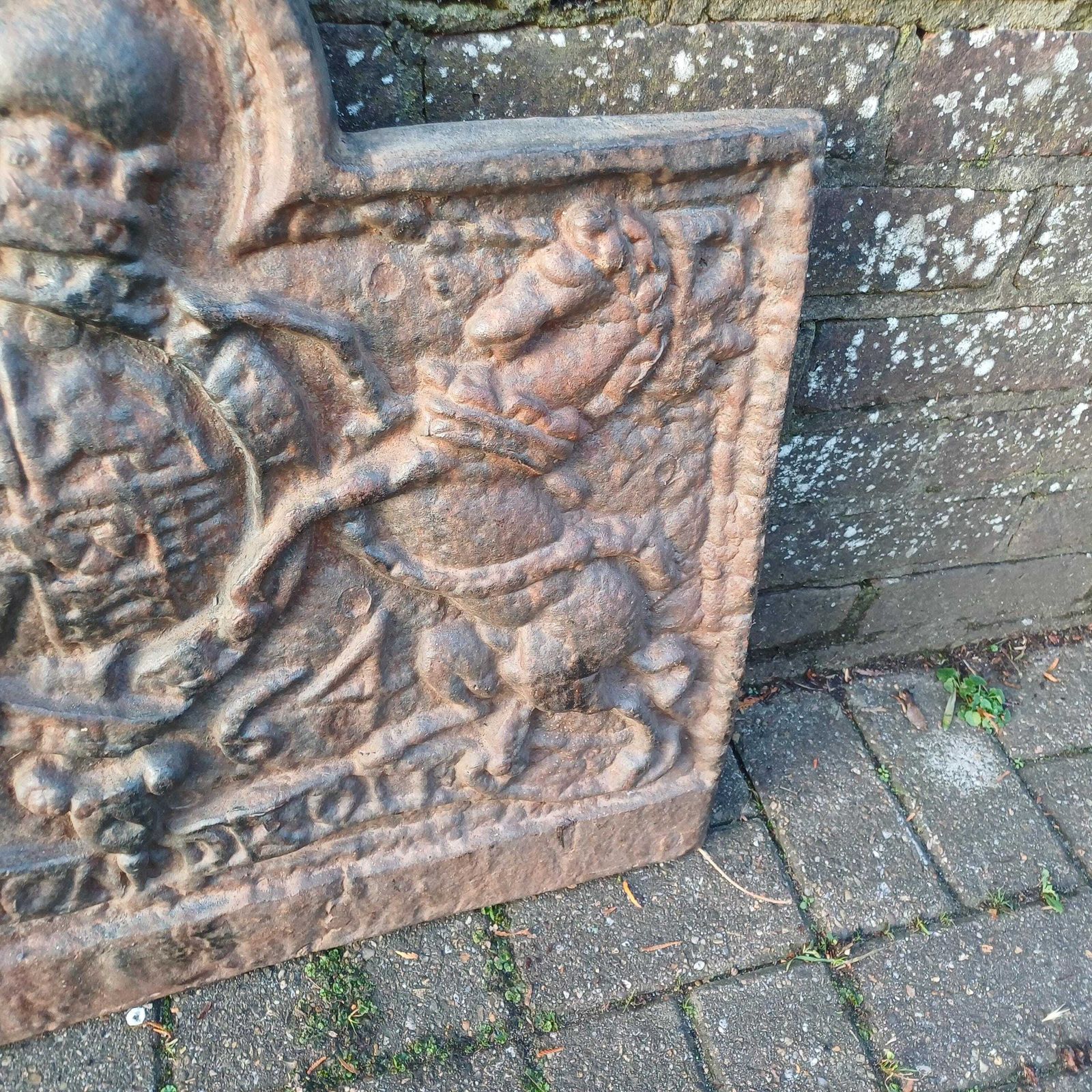 Huge Breathtaking 53 Kg Solid Iron Fire Back Historical Aesthetics 'God And My Right' 17th Or 18th Century photo buy