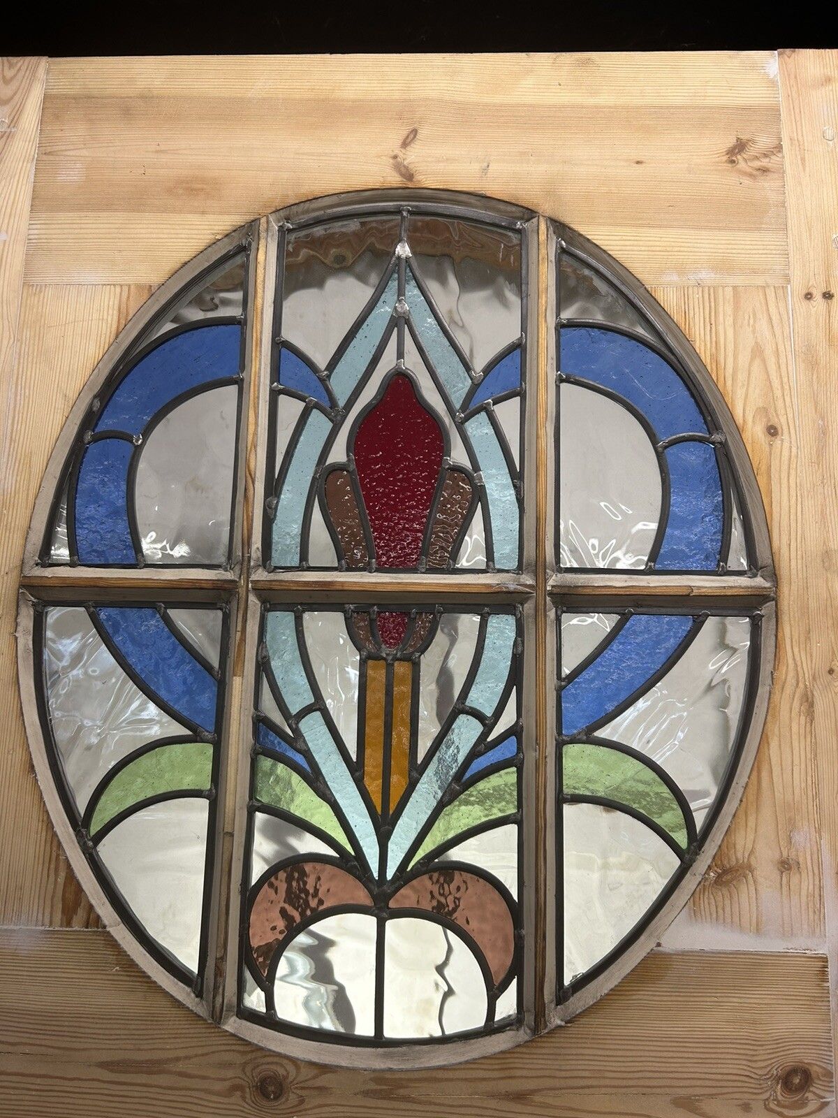 2301.0 Art Deco Front Door Period Stained Glass Old Reclaimed Antique Lead Wood 20s 30s photo