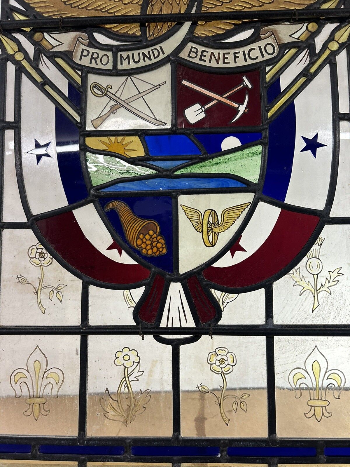 Stained Glass Window Panel Hand Painted Restored Lead Oak Frame Unique Hand Made photo buy