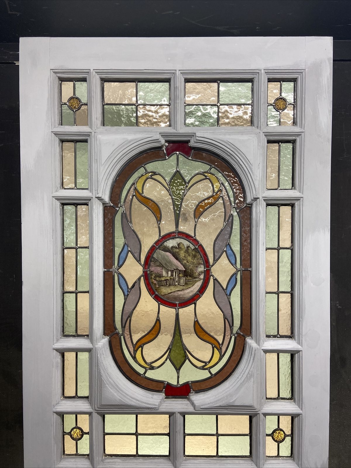 Edwardian Front Door Period Stained Glass Old Reclaimed Antique Lead Wood Refurb photo for sale