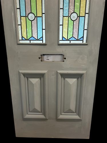 Victorian Stained Glass Front Door Old Antique Period Reclaimed Leaded Wood photo vintage