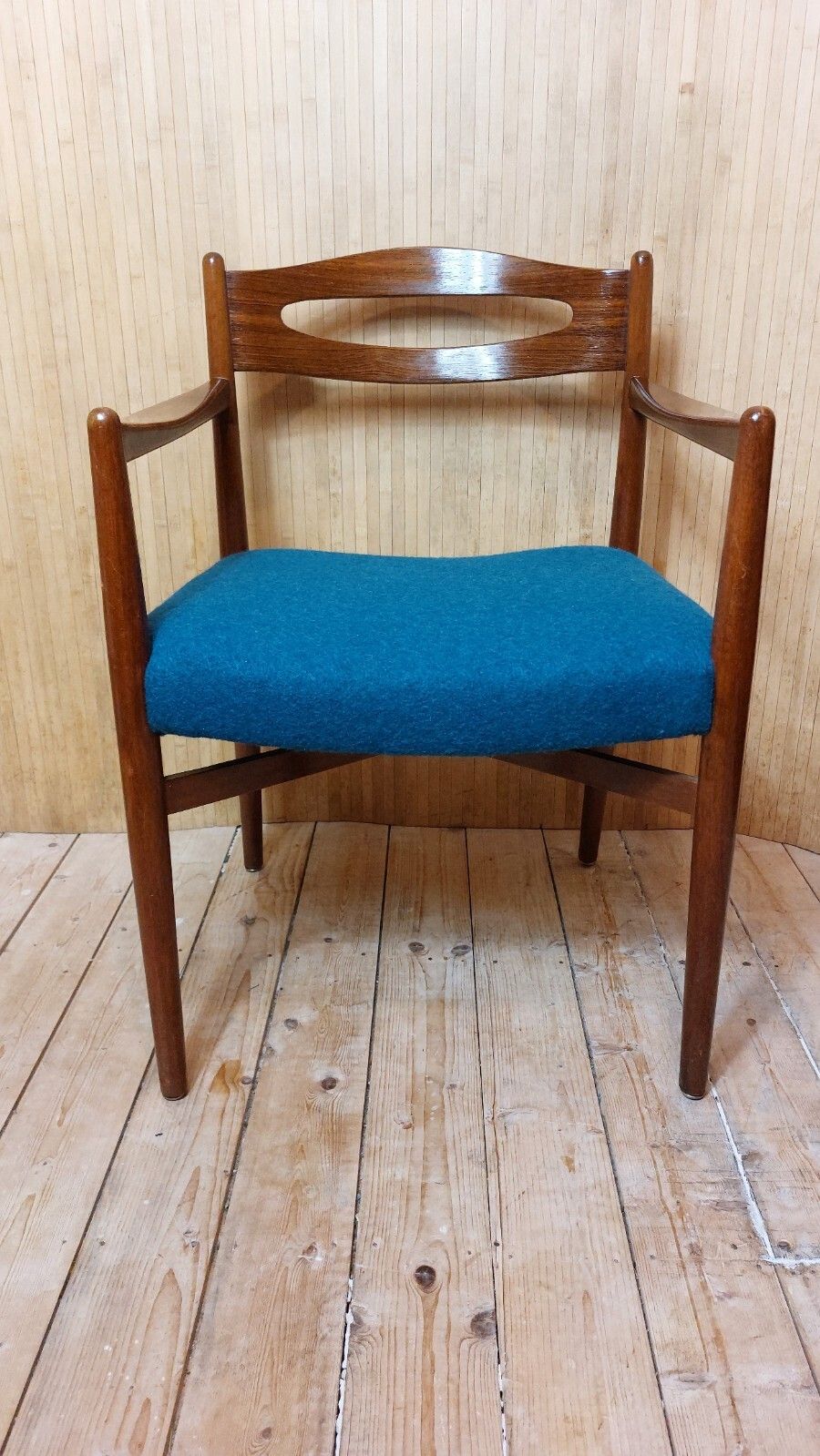 Fab Vintage Mid Century Danish Teak Rosewood Desk Office Armchair Teal Blue Wool photo furniture