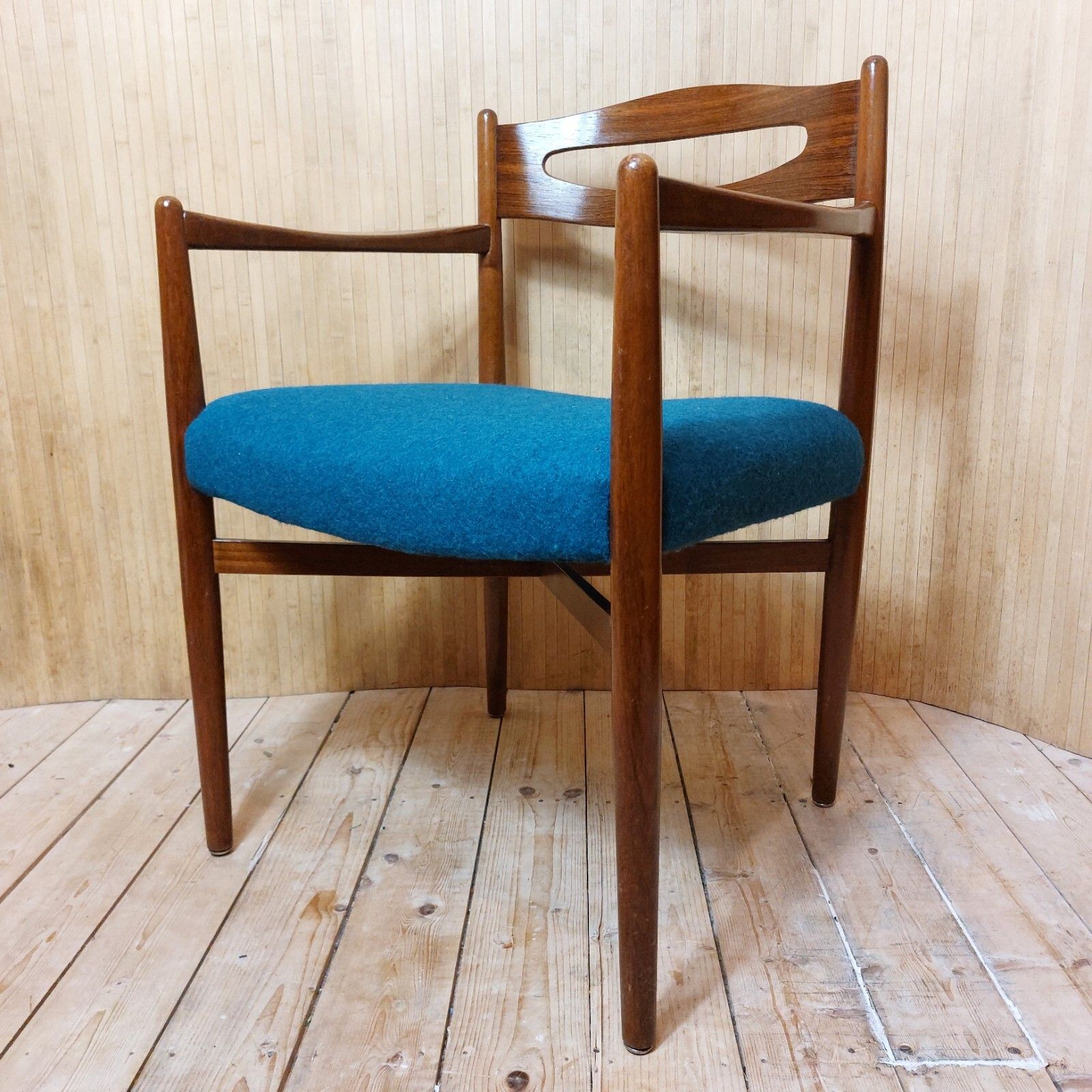 Fab Vintage Mid Century Danish Teak Rosewood Desk Office Armchair Teal Blue Wool photo vintage