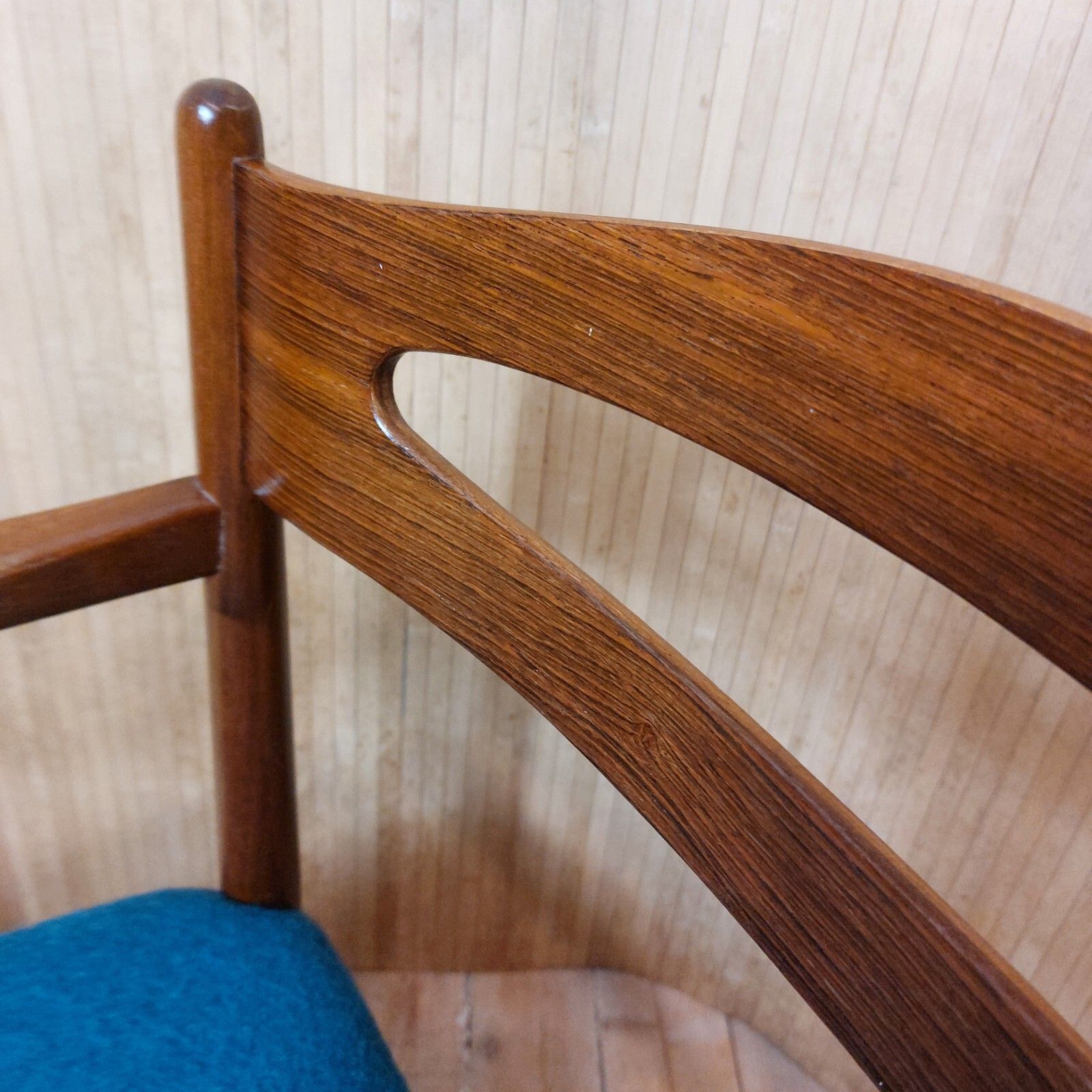 345.0 Fab Vintage Mid Century Danish Teak Rosewood Desk Office Armchair Teal Blue Wool photo