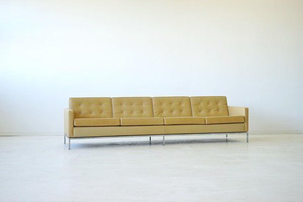 4 Seater Sofa Leather By Florence Knoll Bassett For Knoll Inc. / Knoll International, 1920s photo for sale