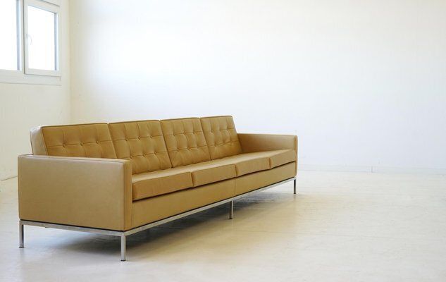 4 Seater Sofa Leather By Florence Knoll Bassett For Knoll Inc. / Knoll International, 1920s photo vinterior