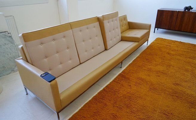 4 Seater Sofa Leather By Florence Knoll Bassett For Knoll Inc. / Knoll International, 1920s photo buy