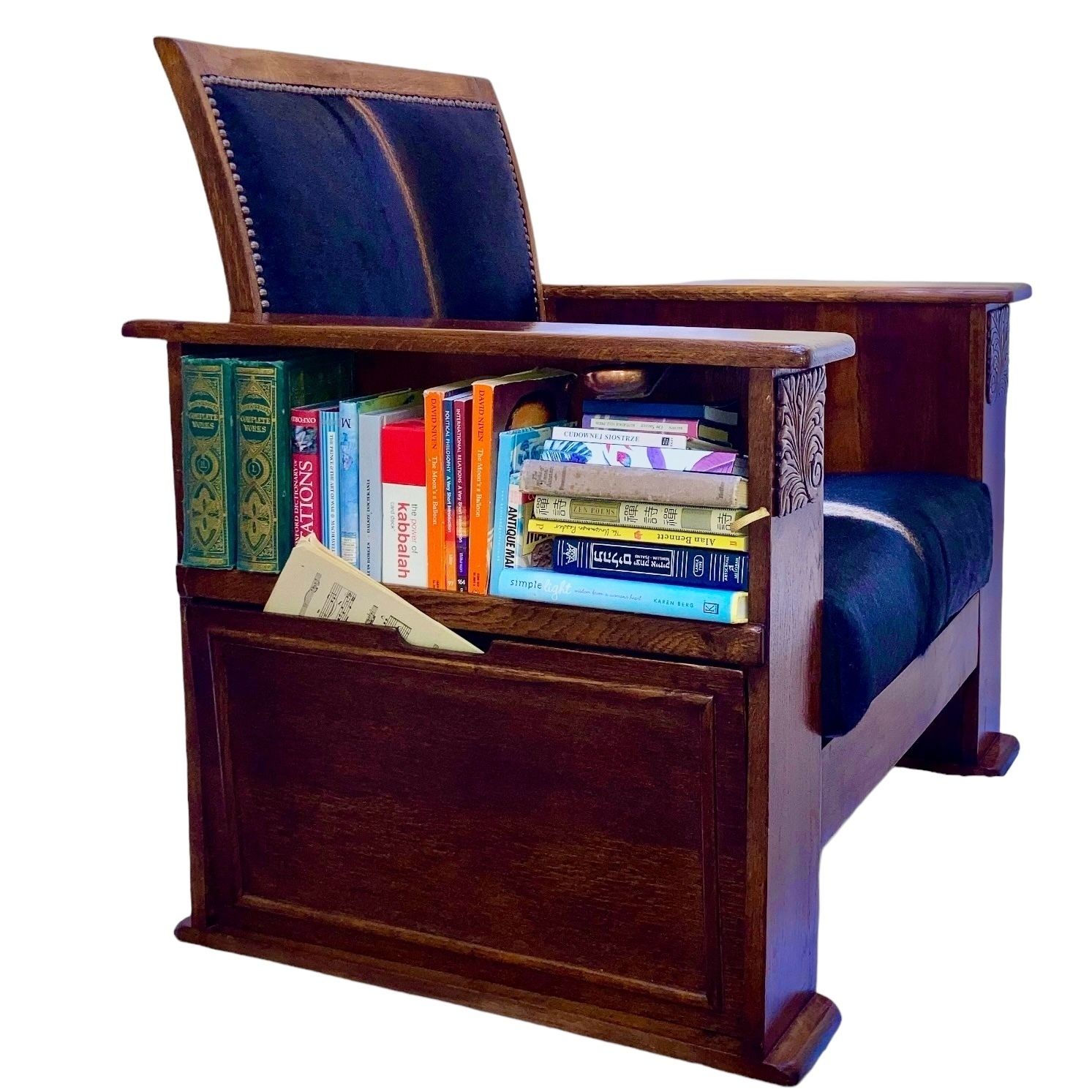 Heals Style Art Deco Library Armchair With Bookcase And Drinks Compartment In South American Cowhide Fully Restored photo vinterior