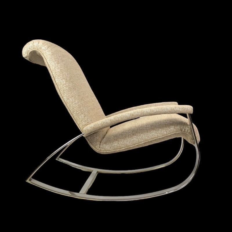 Large And Impressive  Mid Century Italian Guido Faleschini Gilt Metal Lounge Rocking Chair Fully Restored And Upholstered photo Furniture