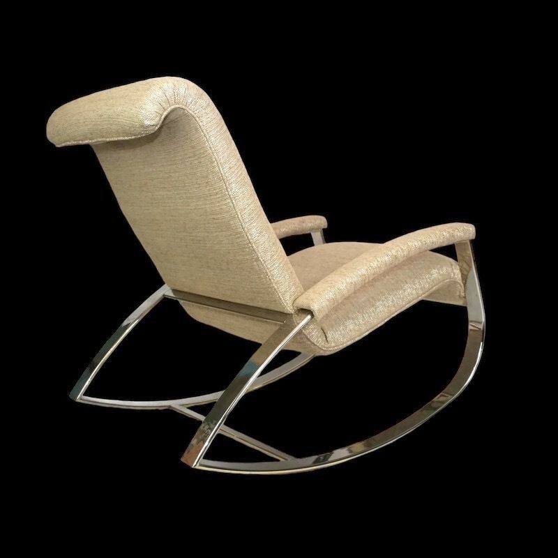 Large And Impressive  Mid Century Italian Guido Faleschini Gilt Metal Lounge Rocking Chair Fully Restored And Upholstered photo 1750.0