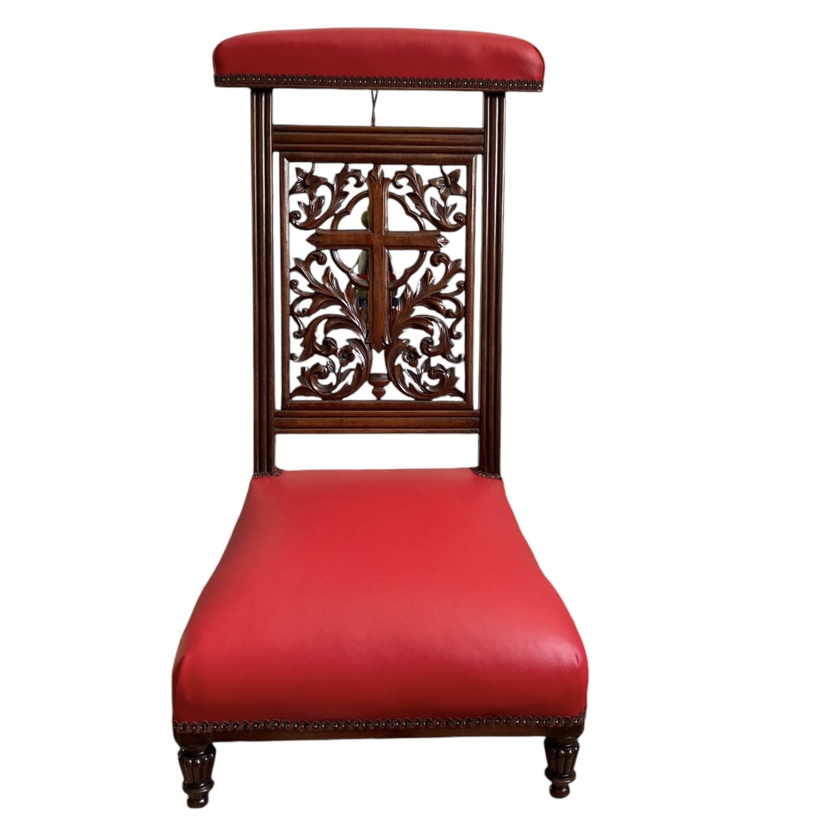 Antique William IV Era Prayer Chair / Prie Dieu In Walnut Fully Restored And Upholstered In Italian Leather With A Tassel photo Furniture