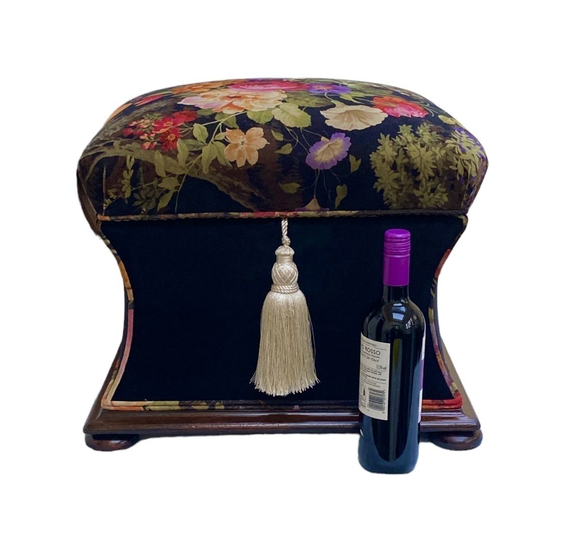 Victorian Concave Ottoman In Mahogany Fully Restored And Upholstered In Alhambra Velvet With A Silk Tassel photo for sale