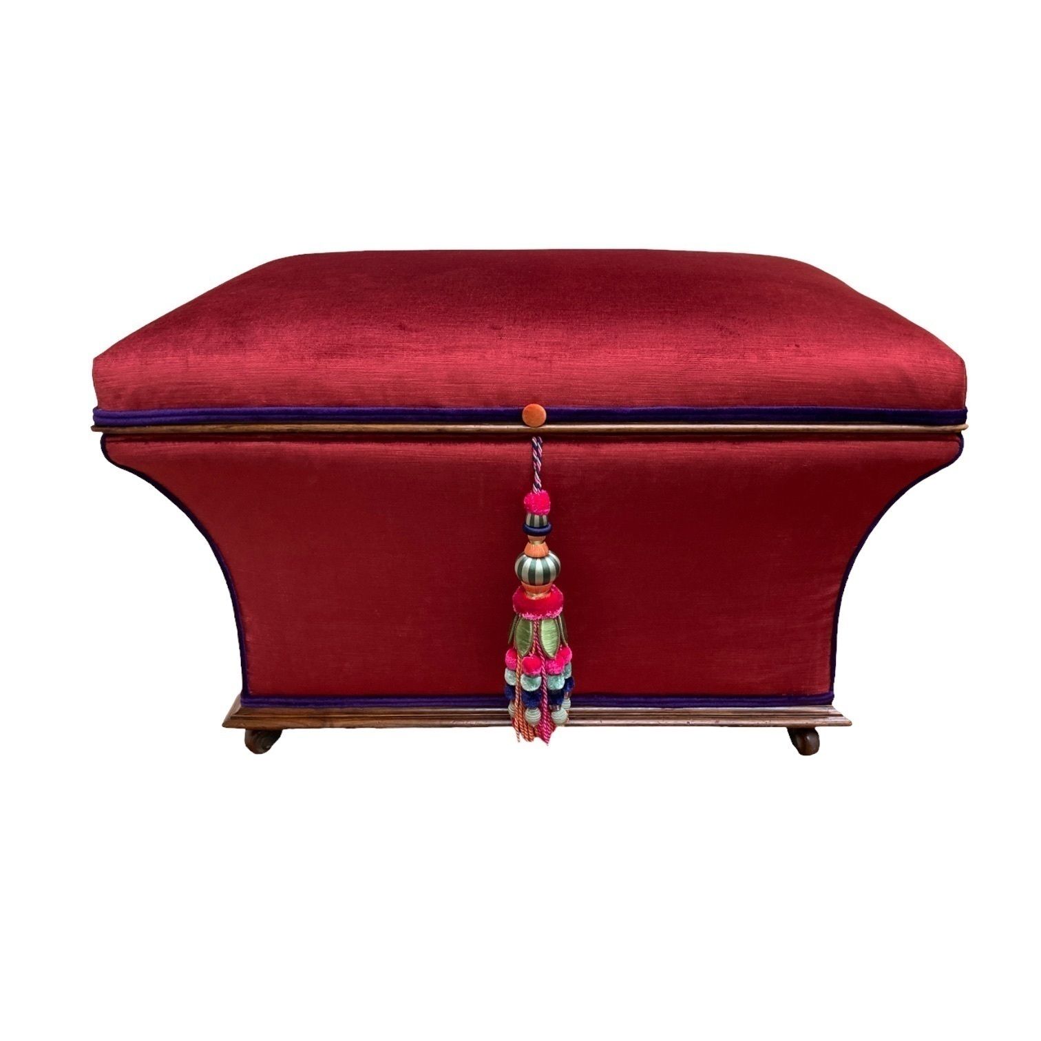 Large Victorian Concave Ottoman  In Walnut Fully Restored Ands Upholstered In Italian Made Velvet With A Tassel photo vinterior