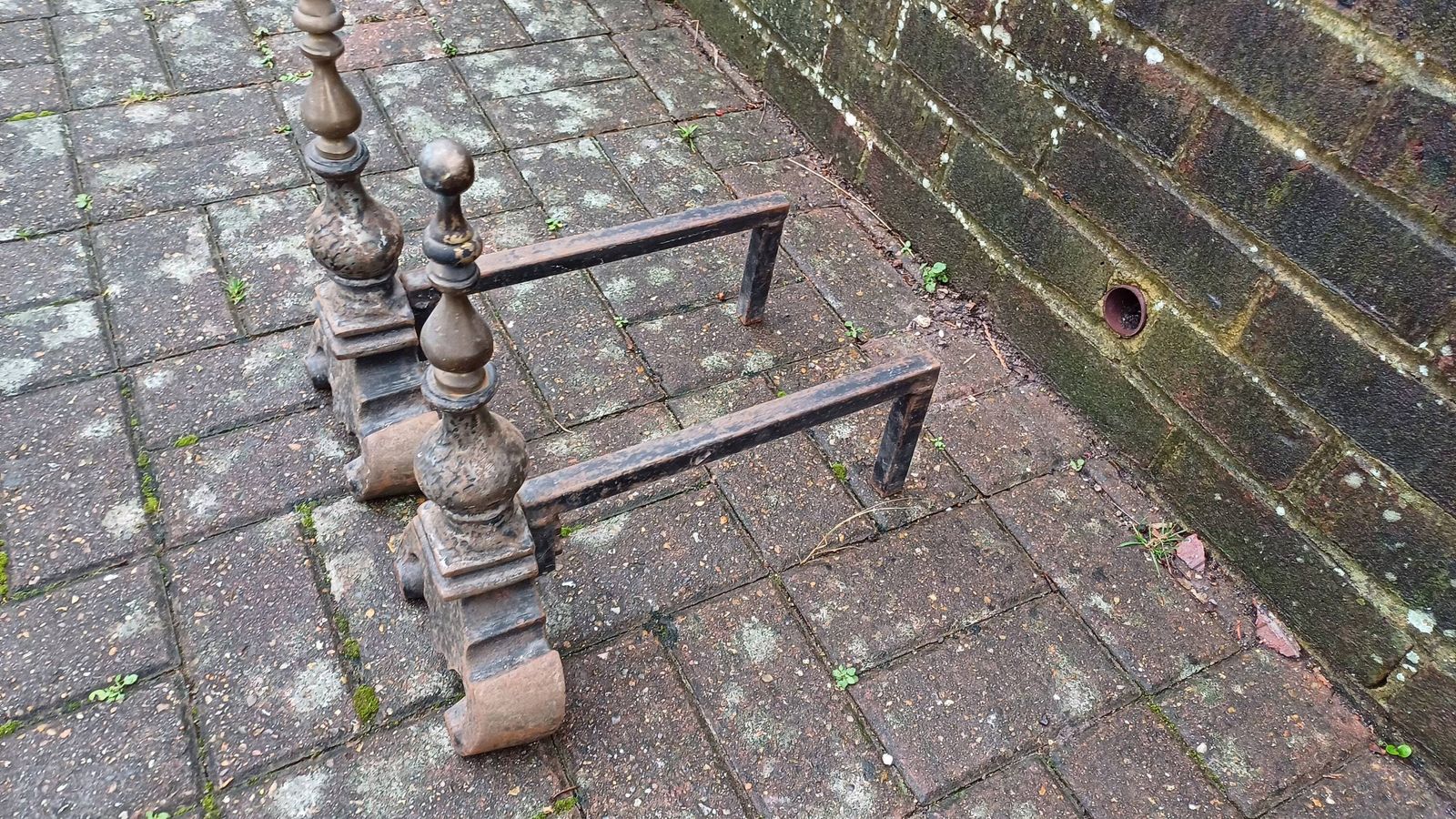 Pair Of Vintage Brass And Iron Fire Dogs Fireplace Decor Possibly Continental. photo 165.0