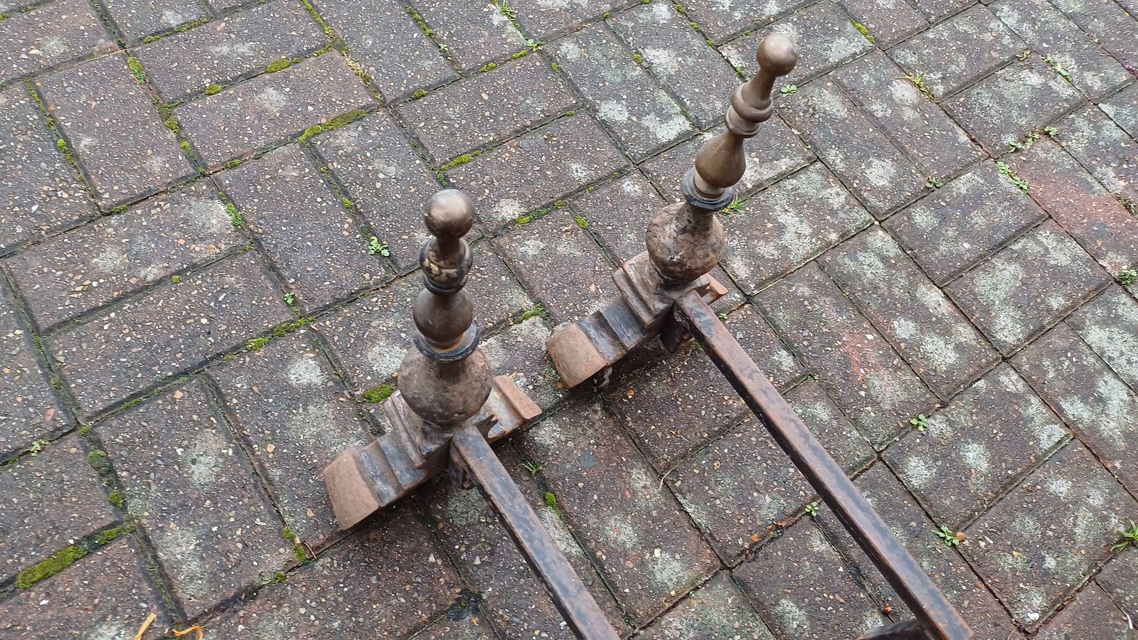 photo for sale Pair Of Vintage Brass And Iron Fire Dogs Fireplace Decor Possibly Continental.