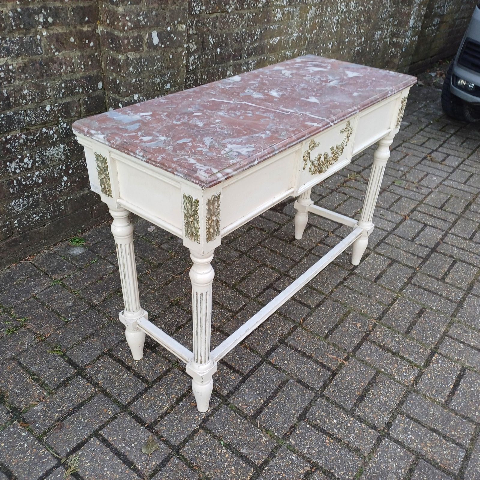 Striking Late Victorian Painted Shabby Chic Marble Topped Side Table Washstand Dressing Table photo 400.0