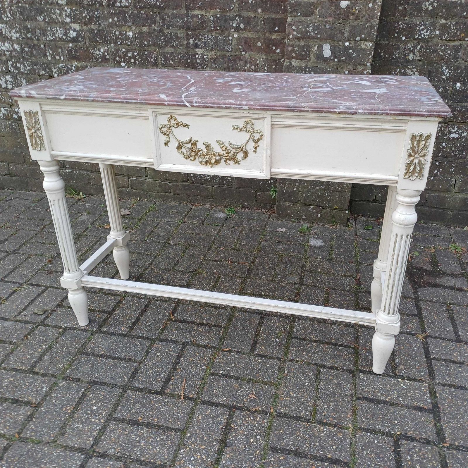 Striking Late Victorian Painted Shabby Chic Marble Topped Side Table Washstand Dressing Table photo vinterior