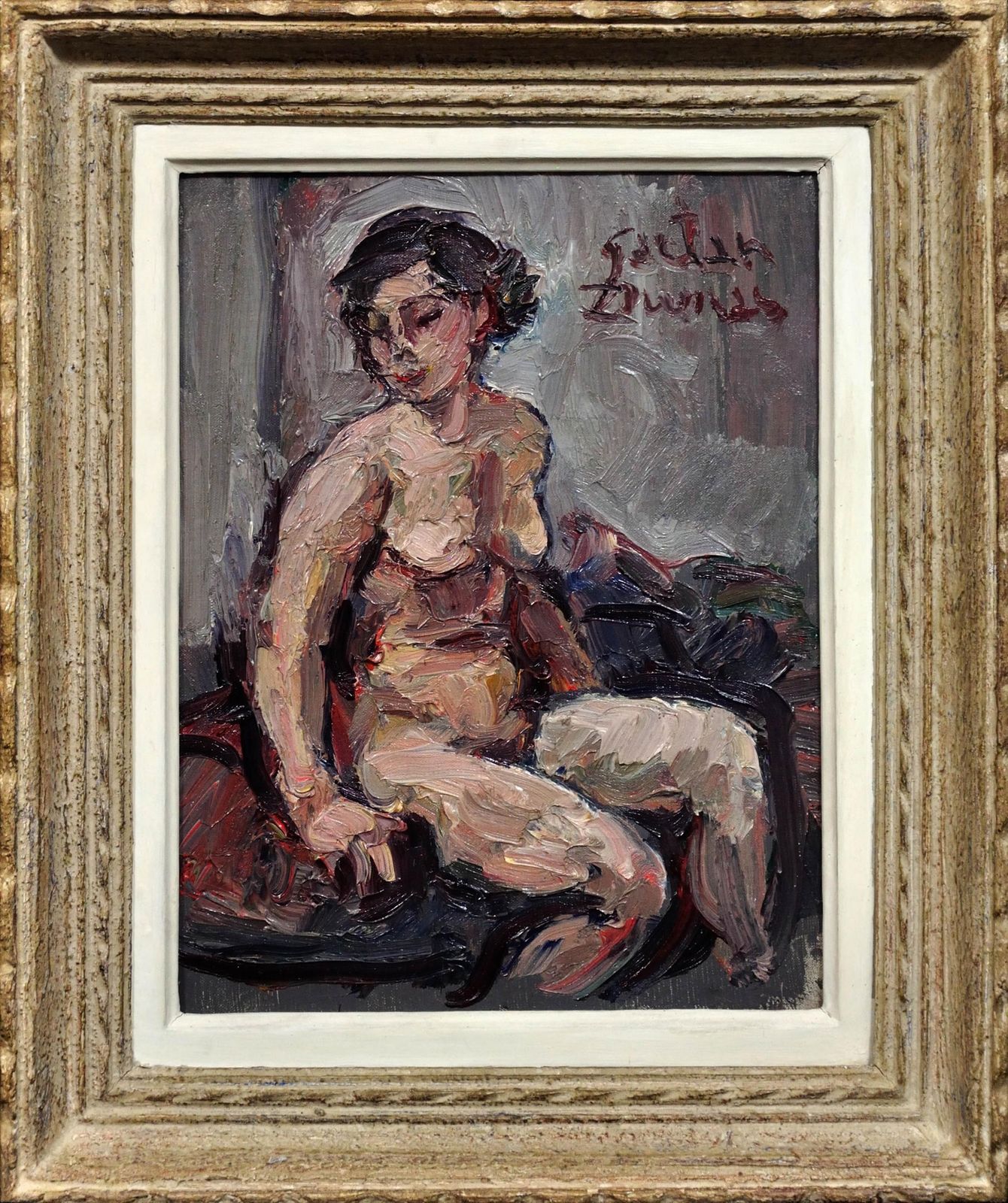 Gaetan Dumas 1879 To 1950. French. A Trace Of Pleasure Or Regret. 1930s Female Nude Oil Painting. Warmth, Contentment And Closeness.
