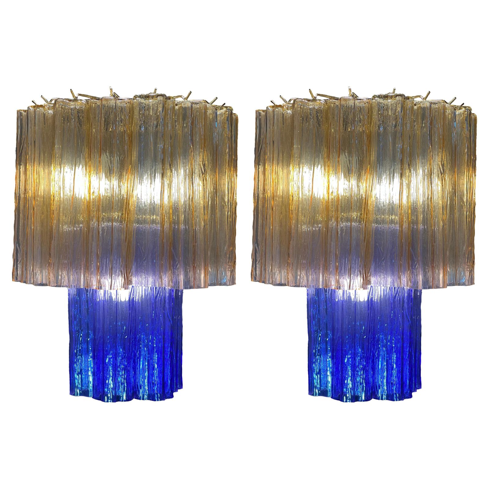 Amazing Pair Of Italian Lollo Chandeliers, Murano By Valentina Planta