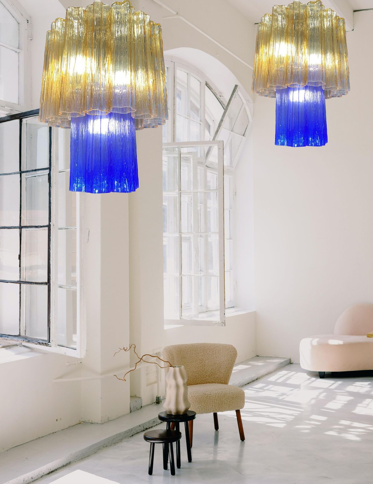 Amazing Pair Of Italian Lollo Chandeliers, Murano By Valentina Planta photo vintage