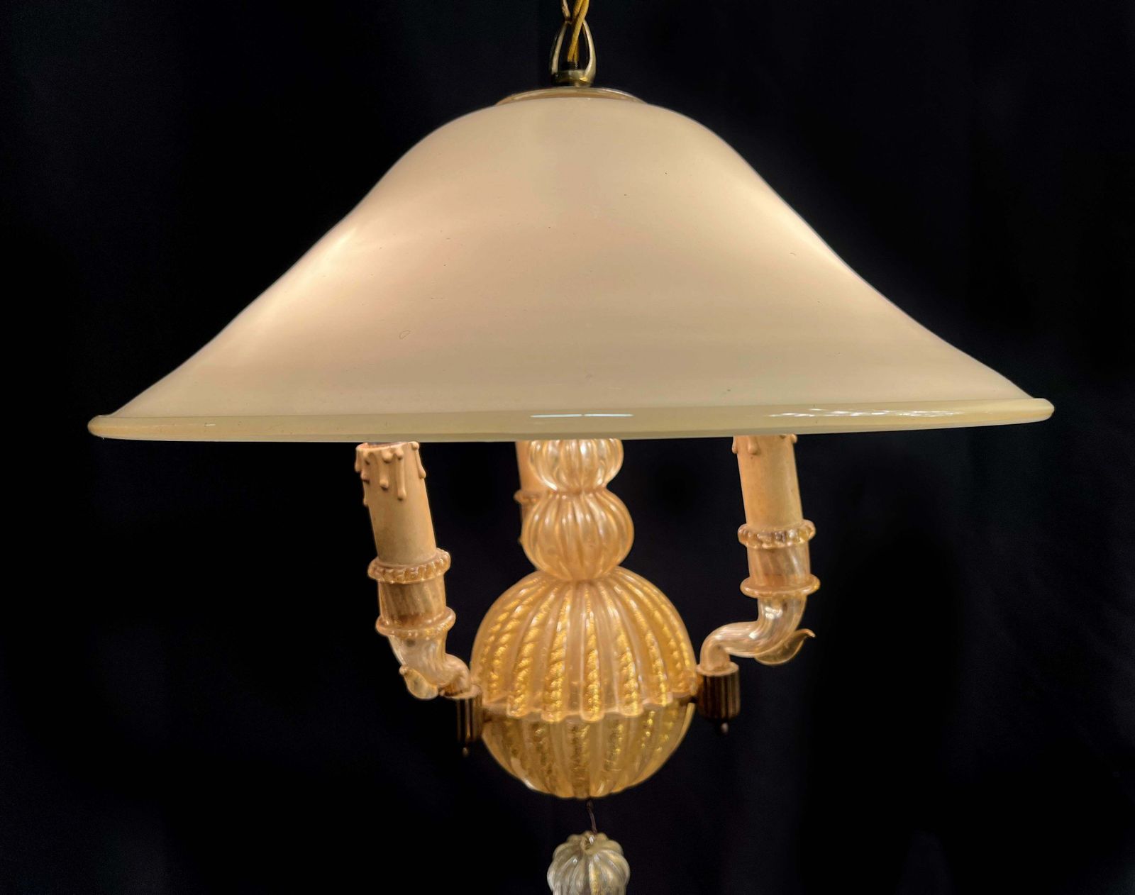 Italian Chandelier Gold Inclusion By Barovier & Toso, Murano, 1940s photo furniture