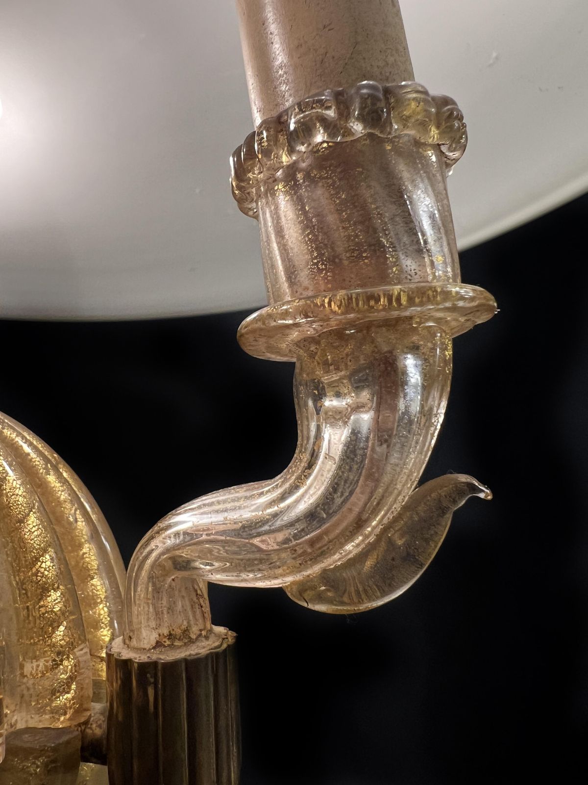 Italian Chandelier Gold Inclusion By Barovier & Toso, Murano, 1940s photo vinterior