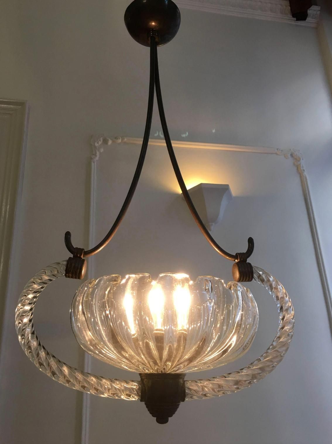 Art Deco Italian Chandelier By Ercole Barovier, Murano, 1940 photo buy