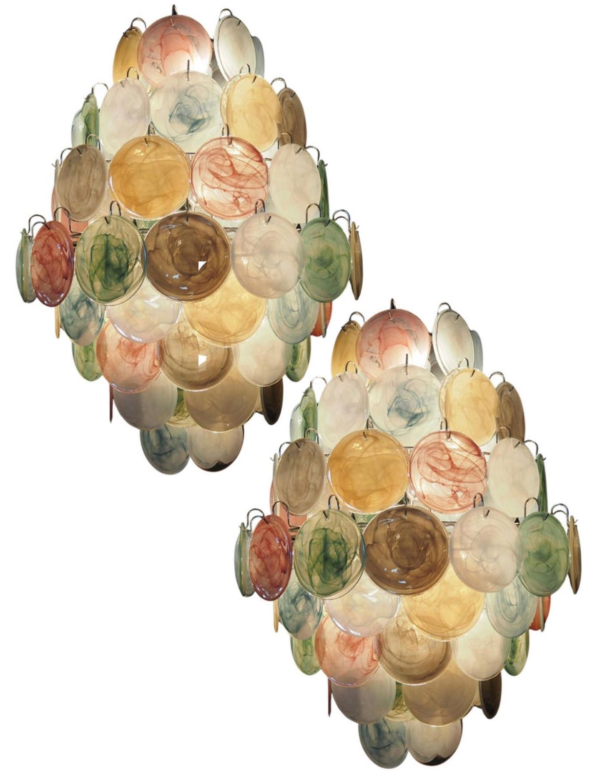 Pair Mid Century Italian Arlecchino Murano Chandeliers