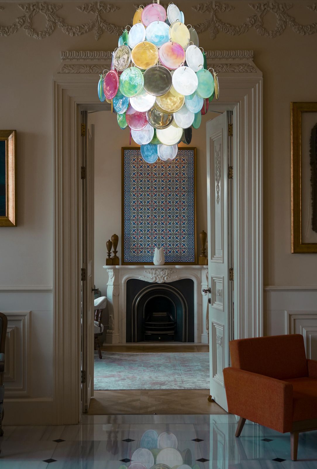 Pair Mid Century Italian Arlecchino Murano Chandeliers photo vintage